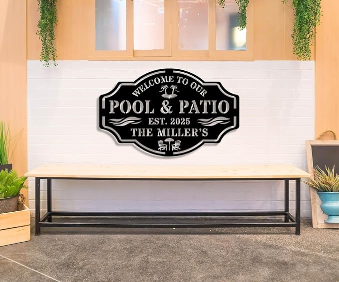 Personalized Name Metal Pool Sign,Patio Signs for Outside, Custom Pool Bar Sign, Backyard Oasis Sign,Patio Decor Outdoor,Pool Tropical Coastal Decor,Pool Decorations Outdoor