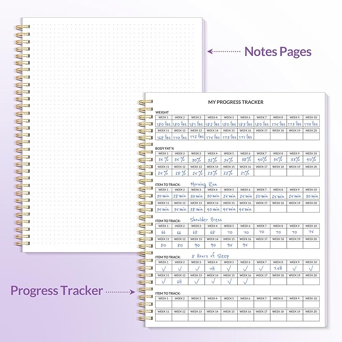 Fitness Journal Workout Planner for Women & Men, A4 (8.5" x 11") Workout Journal Log Book Planner Gift for Track Gym Essentials, Home Workouts, Track Progress, Achieve Wellness Goals, Purple