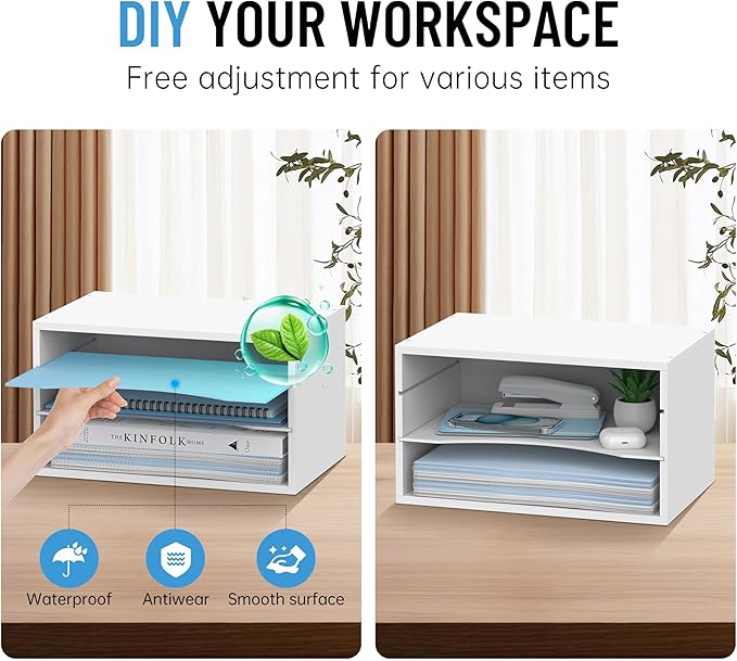 SHARKWOODS Wood Desk Organizer, 3 Tier Paper Tray Organizer for Desk with Adjustable Storage Shelves, Desktop File Organization Paper Sorter Mail Holder for Office Home Classroom, White