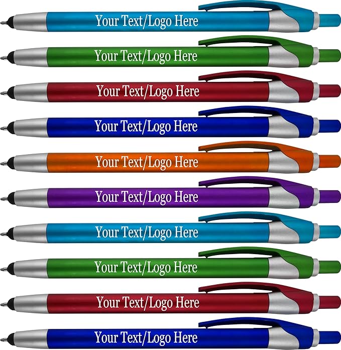 Personalized With your Custom Logo or Text Pens-Pack of 300- for Marketing, Parties, and Events, 2 in 1 Capacitive Stylus & Ballpoint Pen Compatible With Touchscreen Devices, Black Ink, Assorted
