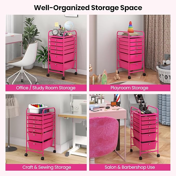 Giantex 6 Storage Drawer Cart Rolling Organizer Cart for Tools Scrapbook Paper Home Office School Multipurpose Mobile Utility Cart (Macaron)