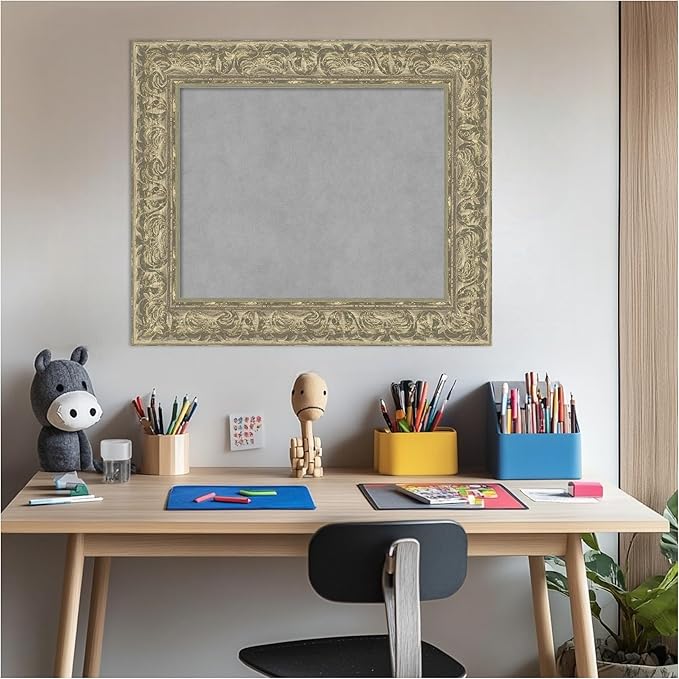 Amanti Art Silver Framed Magnetic Board 23x27 Small Vision Board for use with Magnets, 100% Metal Sheet to Display Items as Office Decor or for Home Organization in mudroom, Kitchen or Kids Room