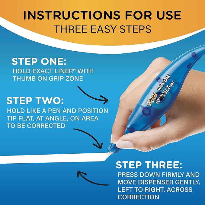 BIC Wite-Out Brand Exact Liner Correction Tape, 19.8 Feet, white Correction Tape, Fast, Clean and Easy to Use Tear-Resistant Tape Office or School Supplies (Pack of 18, 72 Count Total)
