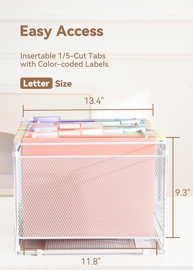 SortRax Plastic Extra Capacity Hanging File Folders, 2" Pastel Expanding Pocket, Heavy Duty for Filing Cabinet, Insertable 1/5-Cut Tabs, Letter Size - 12 Pack