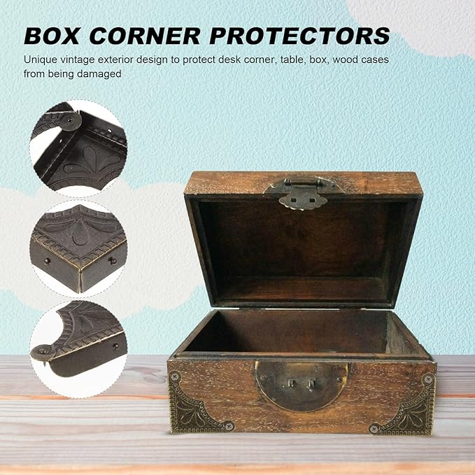Artibetter 30Pcs Vintage Metal Corner Protectors for Furniture Wooden Boxes Desk Corner Bumpers Table Edge Guards Decorative Antique Style