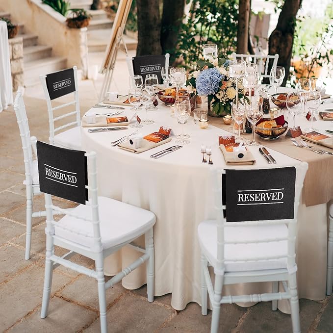 Buryeah 24 Pcs Reserved Seating Signs for Chairs Church Pew Reserved Chair Signs Placeholder with Printed Words for Weddings Parties Celebrations Receptions Church or Event (Black,White)