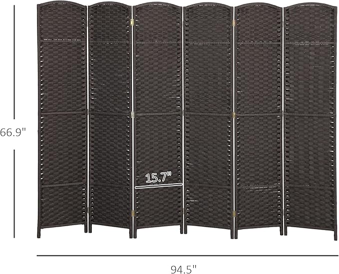 HOMCOM Room Divider, 6 Panel Folding Privacy Screen, 5.6' Tall Freestanding Wall Partition for Home Office, Bedroom, Brown