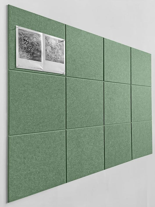 DECORITA Green Bulletin Board | Large Cork Boards Alternative for Walls | Felt Cork Board for Office, Home & Classroom | Green Office Classroom Supplies | Felt Wall Tiles (12-Pack) | Forest Green