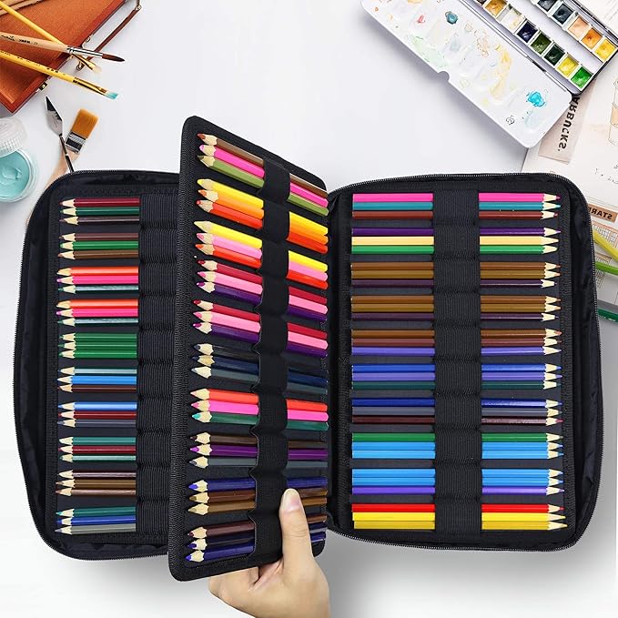 YOUSHARES Color Pencil Case 300 Slots - Oxford Colored Pencil Case with Zipper Holds 300 Colored Pencils or 200 Gel Pens for Prismacolor Colored Pencils & Gel Pen (Quicksand Blue)