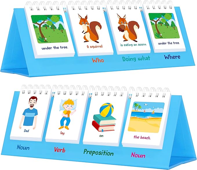 Sentence Flip Charts, 80 Double Sided Cards 40 Sentences, Learn Parts of Speech Who/What/Where Sentence Building Freestanding Flip Chart Educational Tool for Preschool Kindergarten 1st 2nd Grade