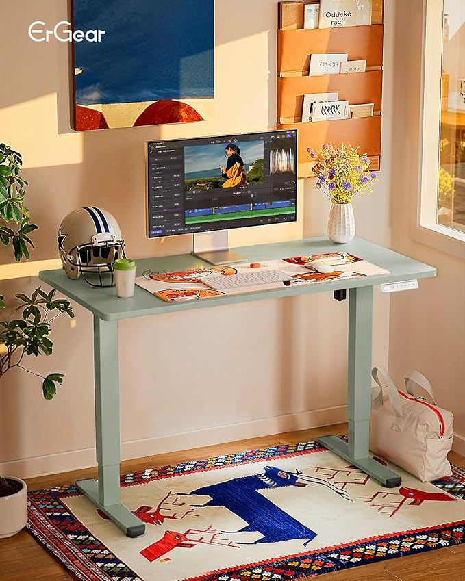 ErGear Height Adjustable Electric Standing Desk, 31.5 x 18.9 Inches Sit Stand up Desk, Memory Computer Home Office Desk with Two-Piece Desktop (Green & Green Frame)