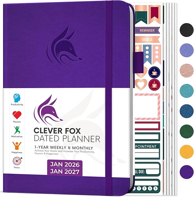 Clever Fox Dated Planner 2026-2027 – Weekly Life Planner Notebook for Time Management – Planner with Habits Tracker & To-Do List (Purple)