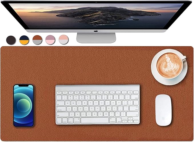 SUJAYU Dual Sided PU Leather Desk Pad, Mouse Pad, Office Desk Mat, Non-Slip Laptop Desk Pad, Waterproof Desk Writing Pad for Office and Home (23.6" x 11.8", Brown+Silver)