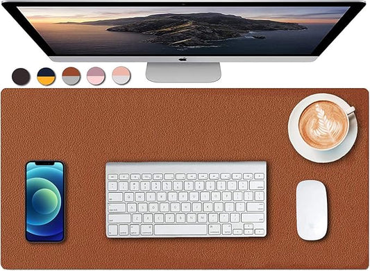 SUJAYU Dual Sided PU Leather Desk Pad, Mouse Pad, Office Desk Mat, Non-Slip Laptop Desk Pad, Waterproof Desk Writing Pad for Office and Home (23.6" x 11.8", Brown+Silver)
