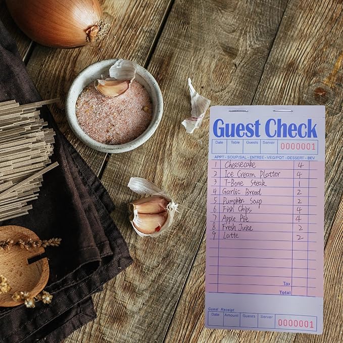 Guest Check Books 10 Pack, Guest Checks for Servers, Server Note Pads, Waitress Accessories Writing Pad, Thick Server Paper with Guest Receipts, Restaurant Supplies Order Pad Total 500 Sheets（Pink)