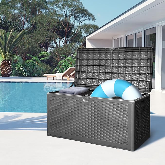 PATIOEASY 80GAL Deck Box - Black,utdoor Cushions, Throw Pillows,Waterproof Patio Storage Box Covers