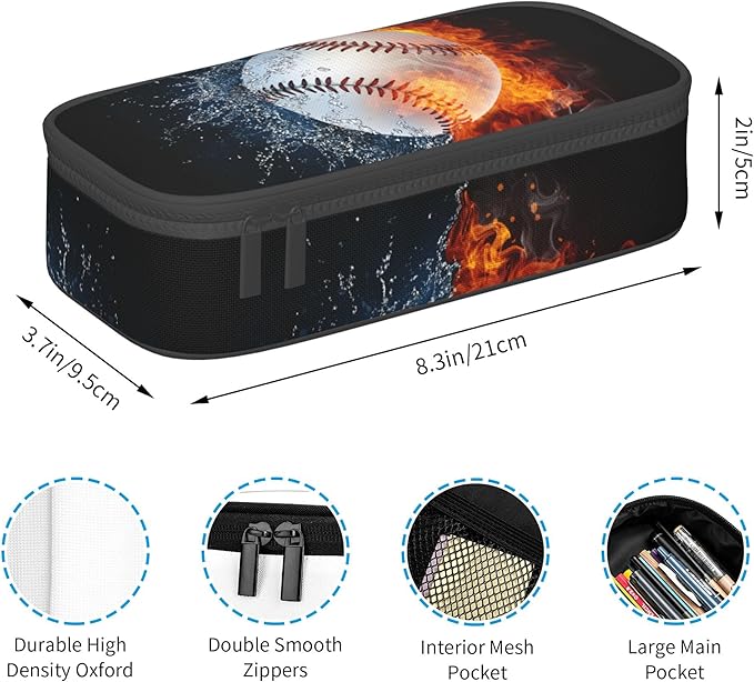 YIJIUWKIS Sports-Themed Baseball Pencil Case for Kids Boys Girls, Big Capacity Black Pencil Pouch, Portable Pencil Box Stationery Storage Desk Pen Bag for School Office