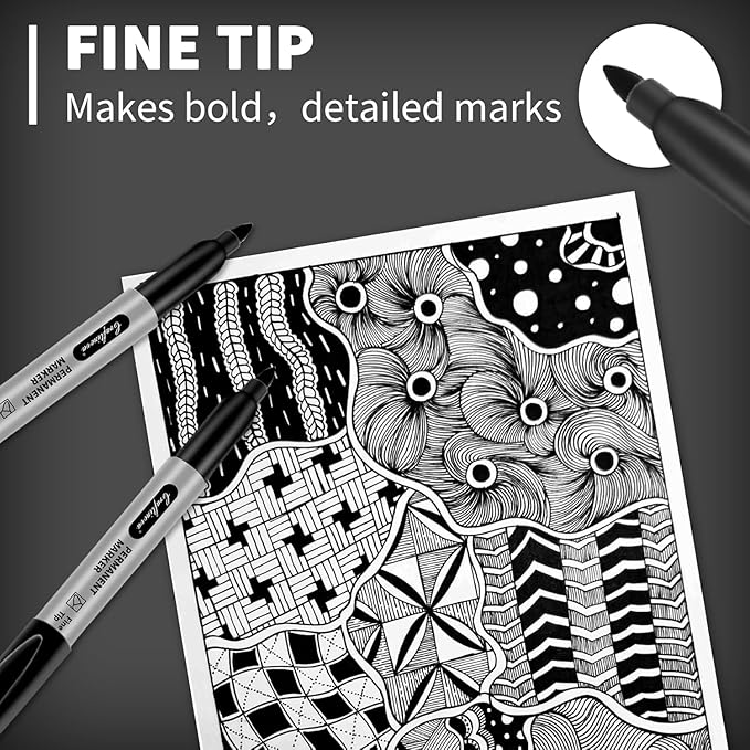 craftinova Black Permanent Markers Bulk Fine Point, Fine Tip Markers Set, Quick Drying and Fade Resistant, Works on Wood, Plastic, Paper, Metal for Classroom, Office, Home, 100 Count