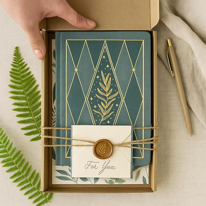 Crein Lynh Dot Grid Journal with 160GSM Thick Paper, 192 Pages, A5 Dotted Notebook for Work, School, Travel | 180° Lay Flat, Foil Stamped Cover, Elastic Band, 2 Bookmarks & Inner Pocket,Dark Green