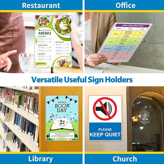 20 Pack Wall Sign Holder 8.5x11 Magnetic Plastic Sign Holder with Magnetic and Adhesive Tapes, Adhesive Clear Display Sign Frame for Fridge, Metal, Wall, Door, Document Protectors Holders