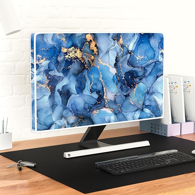 Baocicco Navy Blue Gold Marble Waterproof TV Dust Cover 45, 46, 47, 48 Inch Creative Texture Grain Television Screen Cover Abstract TV Display Protectors Protective LED LCD OLED TVs Dust-Proof