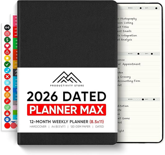 Dated, 2026 Planner, 8.5" x 11" - The Productivity Planner to Achieve Your 2026 Goals - Planner 2026-2027 by PRODUCTIVITY STORE (A4, BLACK)