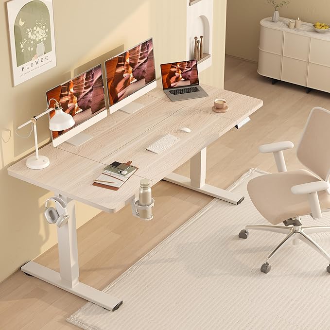 FitStand Standing Desk,Large 79x31 Inches Height Adjustable Stand Up Desks with Cable Management, Home Office Computer Desk with Cup Holder & Memory Preset, White Wood Grain