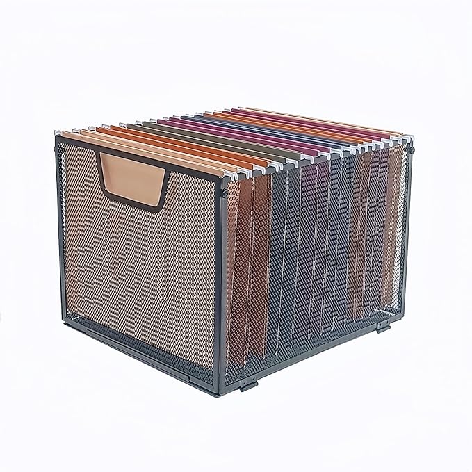 SREGGSIY Metal Mesh Hanging File Organizer, Office/School/Home File Crate,13.8 x 12 x 10 inches,Black