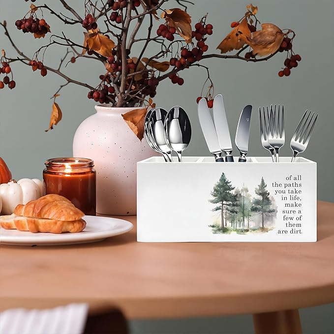 Exqcom Watercolor Forest Inspirational Pen Pencil Holder, Motivational Desk Decor, of All the Paths You Take in Life Pencil Pen Holder Organizer for Home Office Desk Accessories