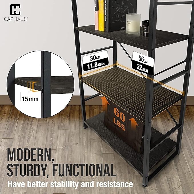 CAPHAUS 3 Tier Small Bookshelf, 24 Inch Width Free Standing Shelf, Bookcase Shelf Storage Organizer, Industrial Book Shelves for Home Office, Living Room, Black Shelves & Metal Frame