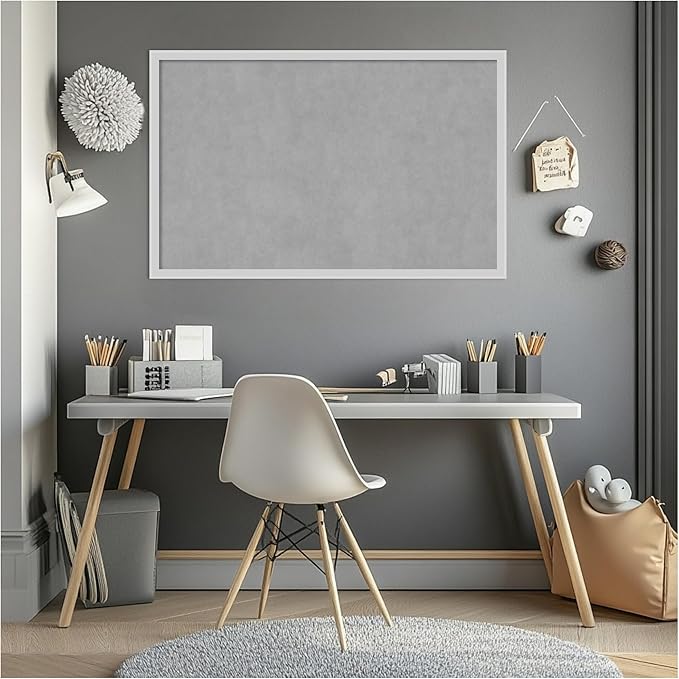 Amanti Art Silver Framed Magnetic Board 21x33 Large Vision Board for use with Magnets, 100% Metal Sheet to Display Items as Office Decor or for Home Organization in mudroom, Kitchen or Kids Room