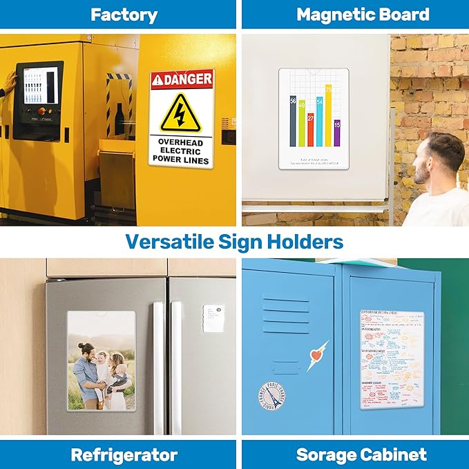 Magnetic Sign Holder 11 x 17, 20 Pack Rigid Magnetic Paper Holder Poster Display Frame, Clear Plastic Document Protectors with Magnet & Adhesive, Adhesive Frame for Wall Door Fridge Window