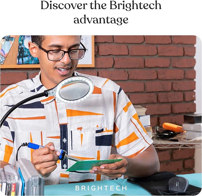 Brightech LightView Pro Flex 2 in 1 Magnifying Desk Lamp, 1.75x Light Magnifier, Adjustable Magnifying Glass with Light for Crafts, Reading, Close Work