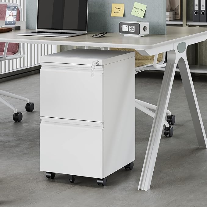 Fesbos 2 Drawer Vertical File Cabinet - Mobile Filling Cabinet with Lock for Legal/Letter Files - Office Storage File Cabinet with Wheels Under Desk - Assembly Required