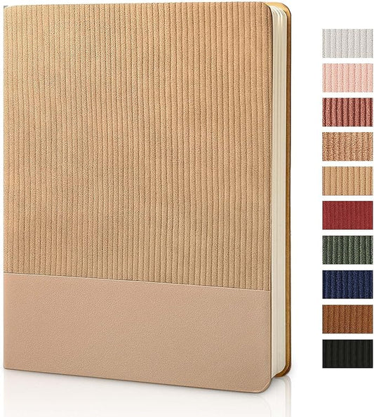 TSFPapier Lined Journal Notebook for Work College Ruled Note Book 5.79"x8.27"A5 PU Leather Daily Journaling 216 Pages for Women Men Writing Home School Supplies Business (Khaki)