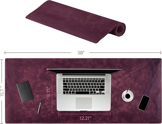Node Leather Calfskin Leather Desk Pad – Executive Office Desk Mat with Non-Slip Bottom – Smooth Surface for Mouse & Keyboard – Wide Desk Protector 15 3/4" x 38" – Real Leather Desk Blotter