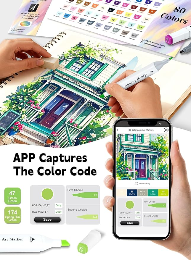 AEDAGA 280 Colors Alcohol Markers with Free App, Dual Tip Art Markers with Kickstand Case for Artists Adults,Alcohol Based Marker for Coloring Painting Sketching and Drawing, Great Gift