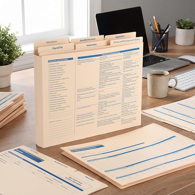 25 Set Employee Personnel File Folders Bulk 6 Folders Expanded Employee Record Master Organizer 11.9 x 9.5 x 1.25 Inches for 25 Employees Staff Receptionist Business HR Office Supplies