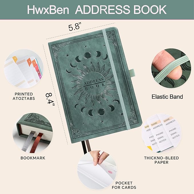 Address Book with Colorful Alphabetical Tabs (8.4" x 5.7") – Hardcover Contact Organizer for Website Passwords, Telephone, Software Licenses, and Important Information – Premium Gray