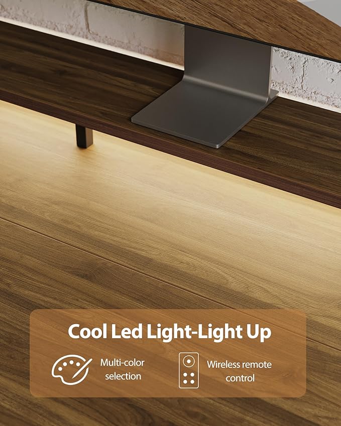 Electric Height Adjustable Standing Desk with Power Outlet and LED Light Strip, Sit to Stand, Ergonomic 48x24" Rising Desk with Memory Presets, Home Office Workstation, Computer Gaming Table, Walnut