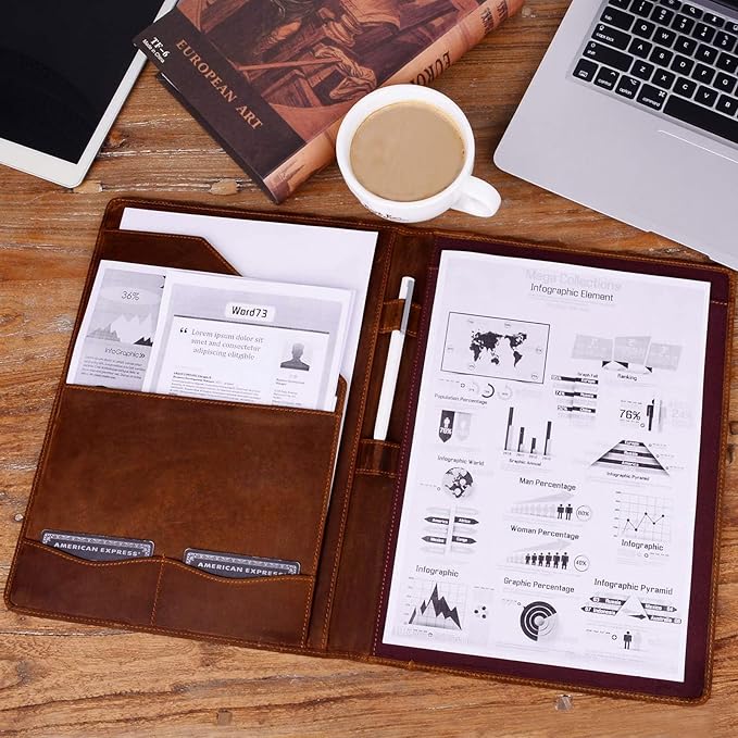 Jack&Chris Leather Portfolio, A4 Document Folder Legal Pad Padfolio, Professional Writing Letter Notepad Clipboard Sleeve Organizer, Resume Folio Binder for Men&Women,JC1823