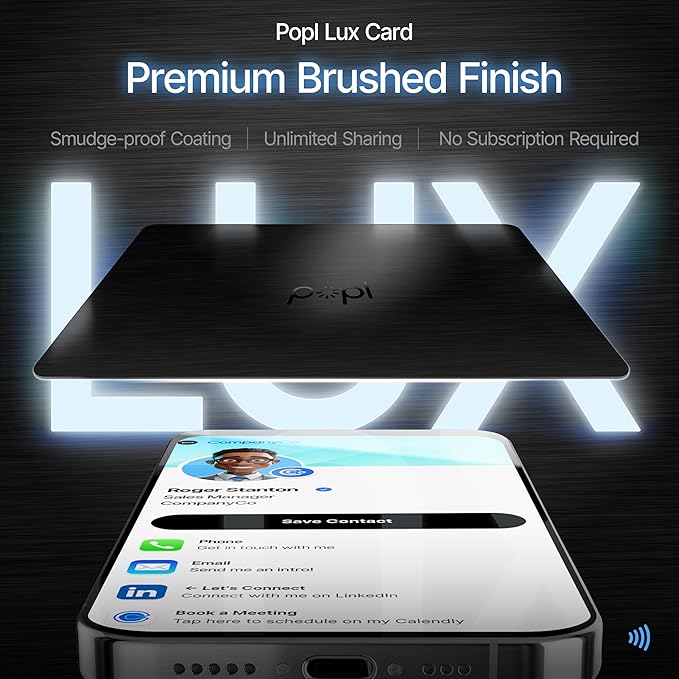 Popl Smart NFC Business Card - Sleek Modern Digital Business Card w/Instant App-Free Sharing - Customizable NFC Cards Compatible w/iPhone & Android (Limited Edition Black Lux)