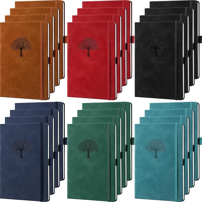 Qeeenar 24 Pack Leather Notebook Journals Bulk 5.7" x 8.3" Harder Cover A5 Journals for Writing Men Women Leather Travel Notebooks Daily Gifts for Office School (Multicolored)
