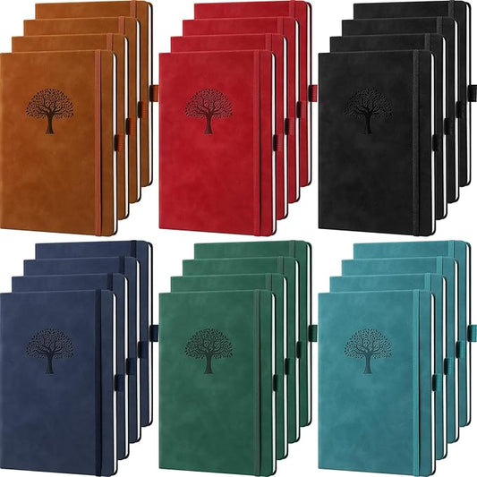 Qeeenar 24 Pack Leather Notebook Journals Bulk 5.7" x 8.3" Harder Cover A5 Journals for Writing Men Women Leather Travel Notebooks Daily Gifts for Office School (Multicolored)