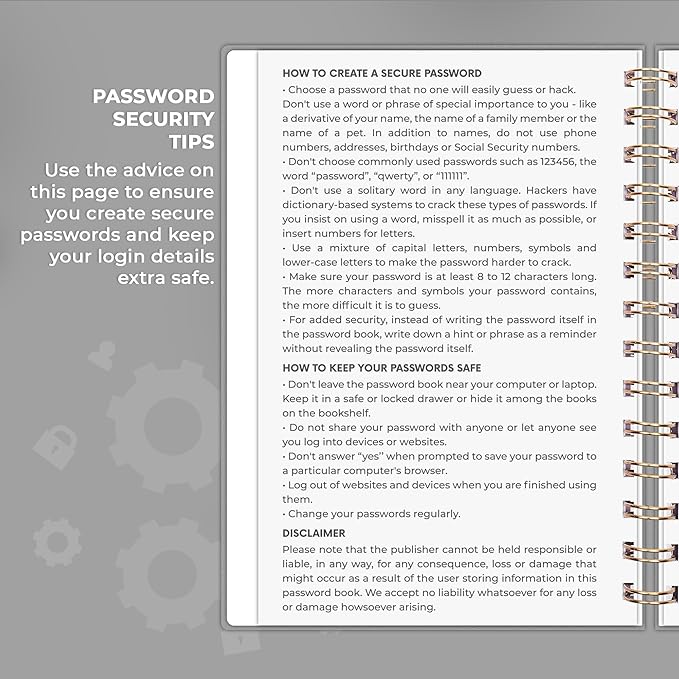Clever Fox Password Book Spiral – Internet Address & Password Organizer with Laminated Alphabetical Tabs – Password Keeper Journal – Hardcover, Medium Size, 6.1x7.7” (Gray)