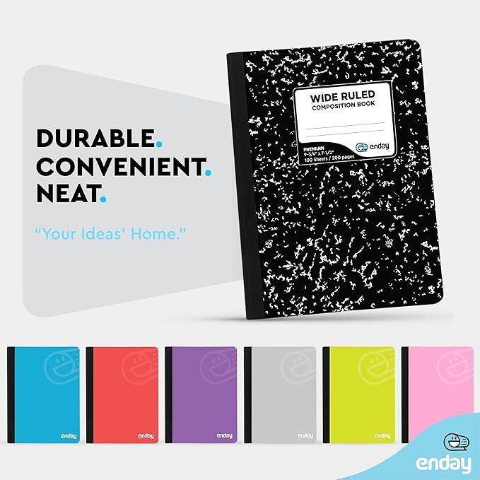 Emraw Composition Notebooks (48 Pack) Wide Ruled Paper Bulk, Hard Cover Composition Notebook, Lined Composition Books, 200 Pages (100 Sheets), Wide Ruled Notebook, (Black Marble)