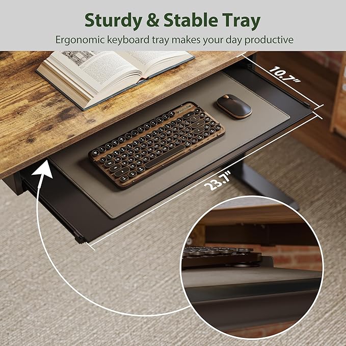 Agilestic Height Adjustable Desk with Keyboard Tray, 63 x 24 Inches Electric Standing Desk, Stand up Computer Table with Memory Preset, Modern Lift Motorized Gaming Workstation, Rustic Brown