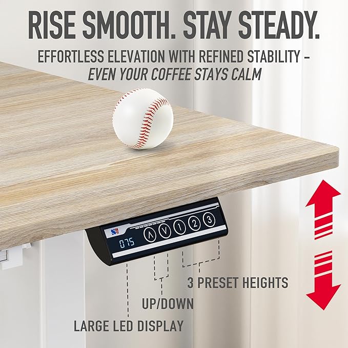 SHW 55 x 28 Inches Electric Height Adjustable Standing Desk with Drawer and Memory Preset, Maple