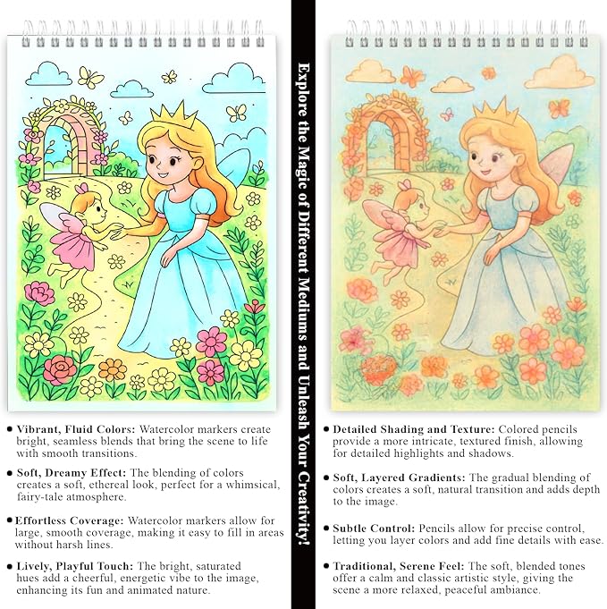 Fuxi Coloring Books for Kids Ages 8-12 Girls, 50 Sheets (73lb/120gsm) Blank Paper Drawing Pad + 50 Designs Blank Paper for Kids Coloring, Christmas Gifts for Grandkids.