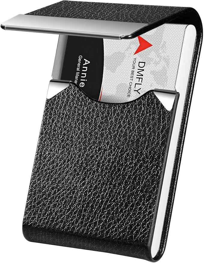DMFLY Business Card Holder with Ultra Slim Design, Business Card Case with Premium PU Leather, Suit Pocket Metal Card Holder for Women/Men, Magnetic Closure Quick Access Cards, Small and Easy to Carry